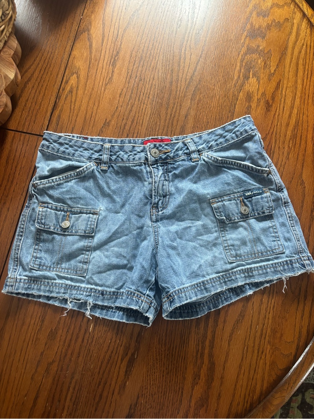 VTG Y2K Unionbay blue denim shorts cargo pockets distressed size 9